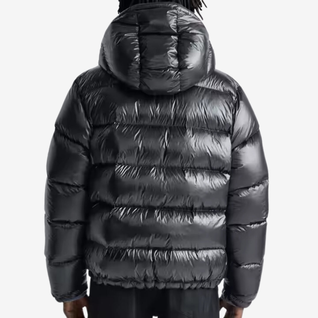 Men’s Shiny Black Puffer Jacket with Hood