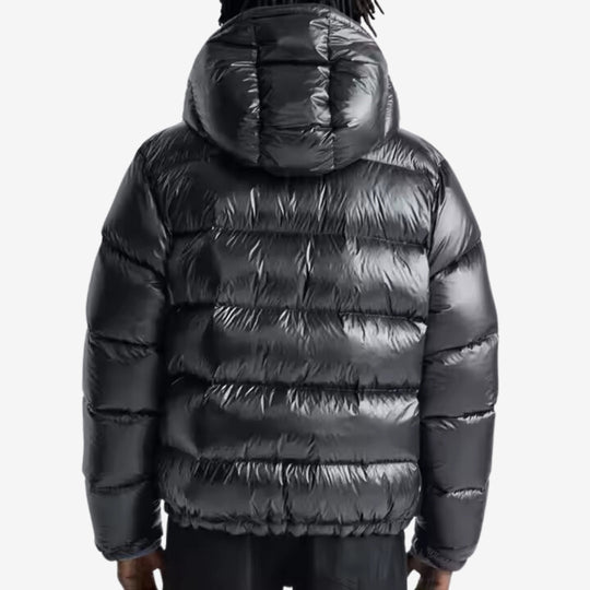 Men’s Shiny Black Puffer Jacket with Hood