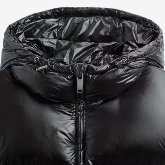 Men’s Shiny Black Puffer Jacket with Hood