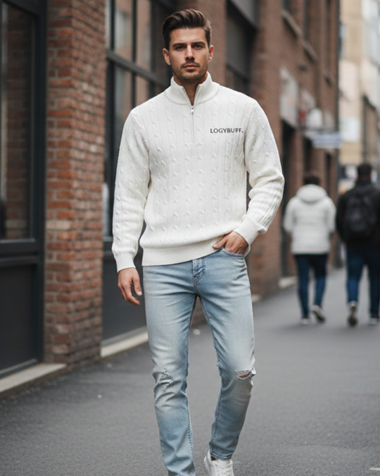 Half Zip Cable Knit Sweater