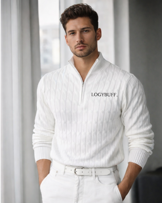 Half Zip Cable Knit Sweater