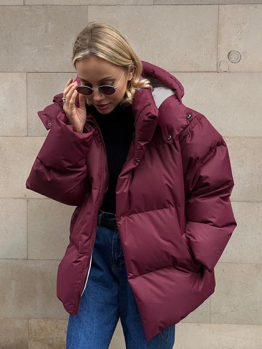 Women’s Burgundy Oversized Puffer Jacket